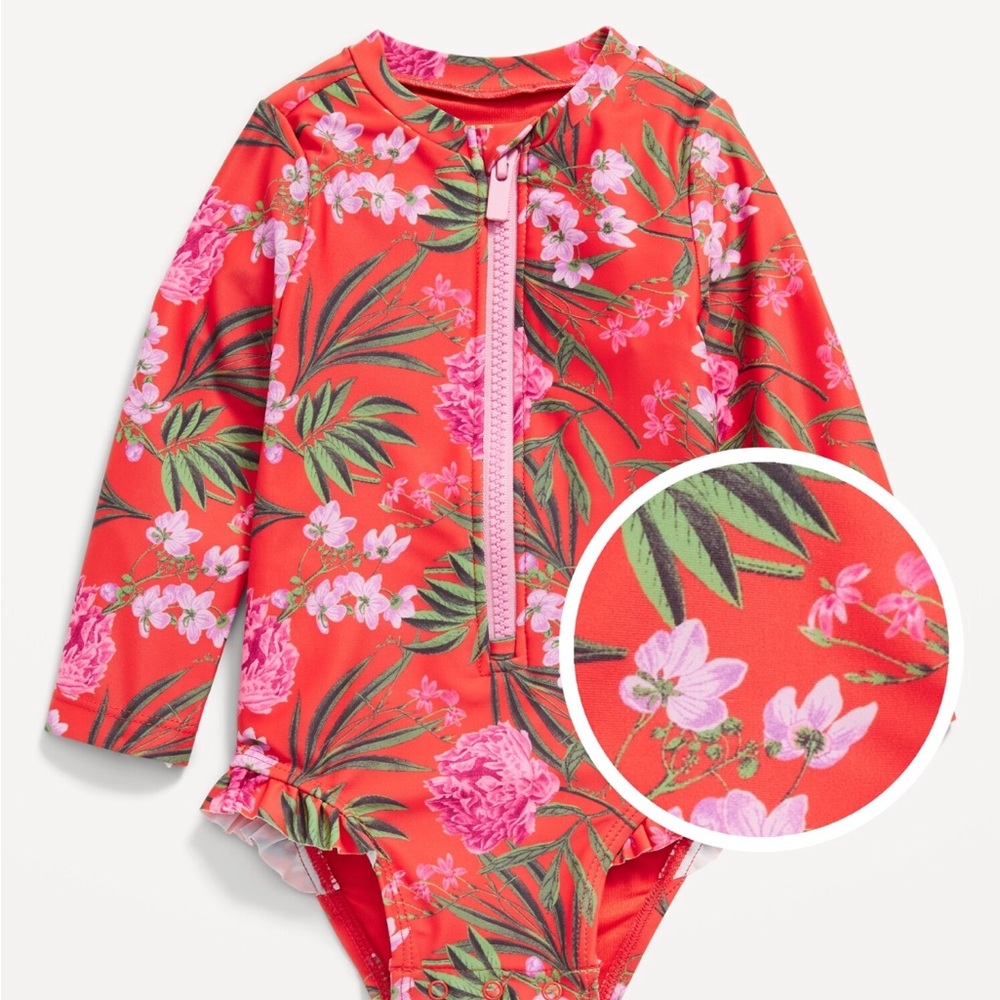 Like New!! Floral Kids Swimwear - Red and Pink